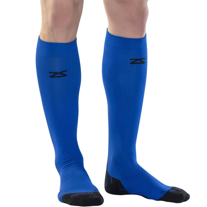 Zensah Tech+ Compression Socks - Knee High Running Socks for Sports, Travel, Made in Italy (Electric Blue, Large) - Image 1